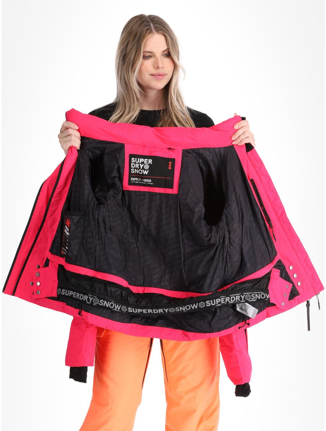 Superdry, Hooded Ski Boxy Puffer ski-jas dames Hyper Fire Pink roze 