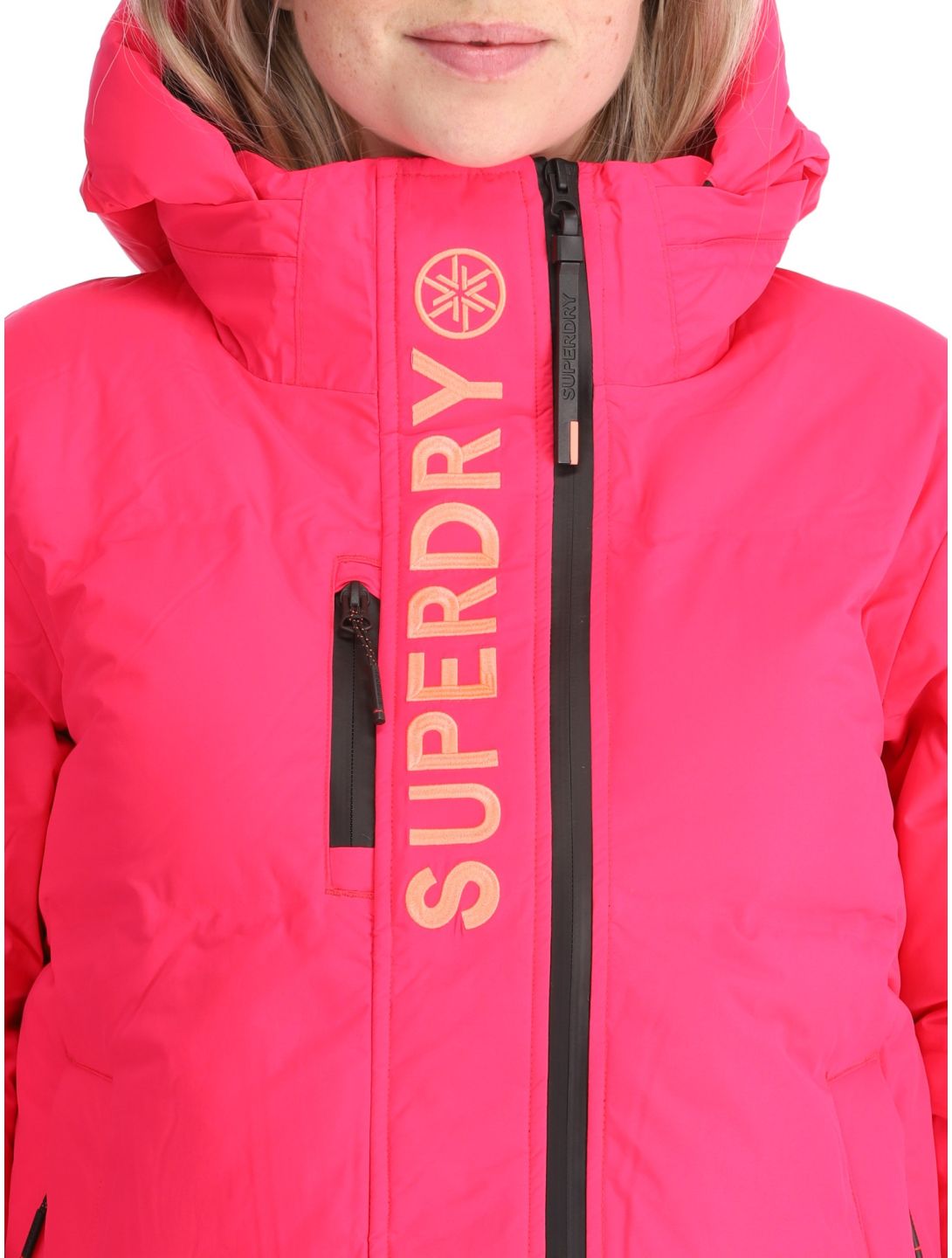 Superdry, Hooded Ski Boxy Puffer ski-jas dames Hyper Fire Pink roze 