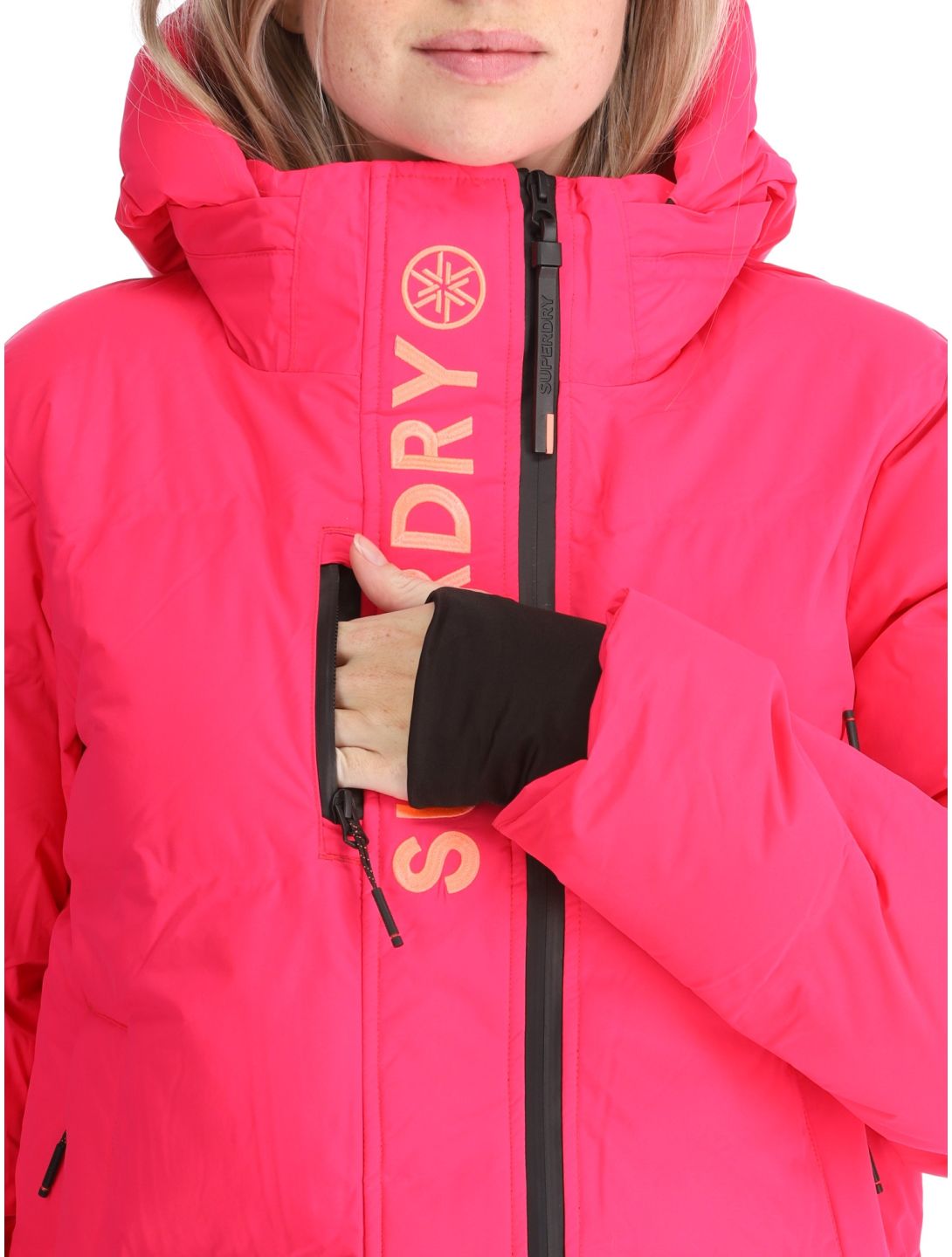 Superdry, Hooded Ski Boxy Puffer ski-jas dames Hyper Fire Pink roze 