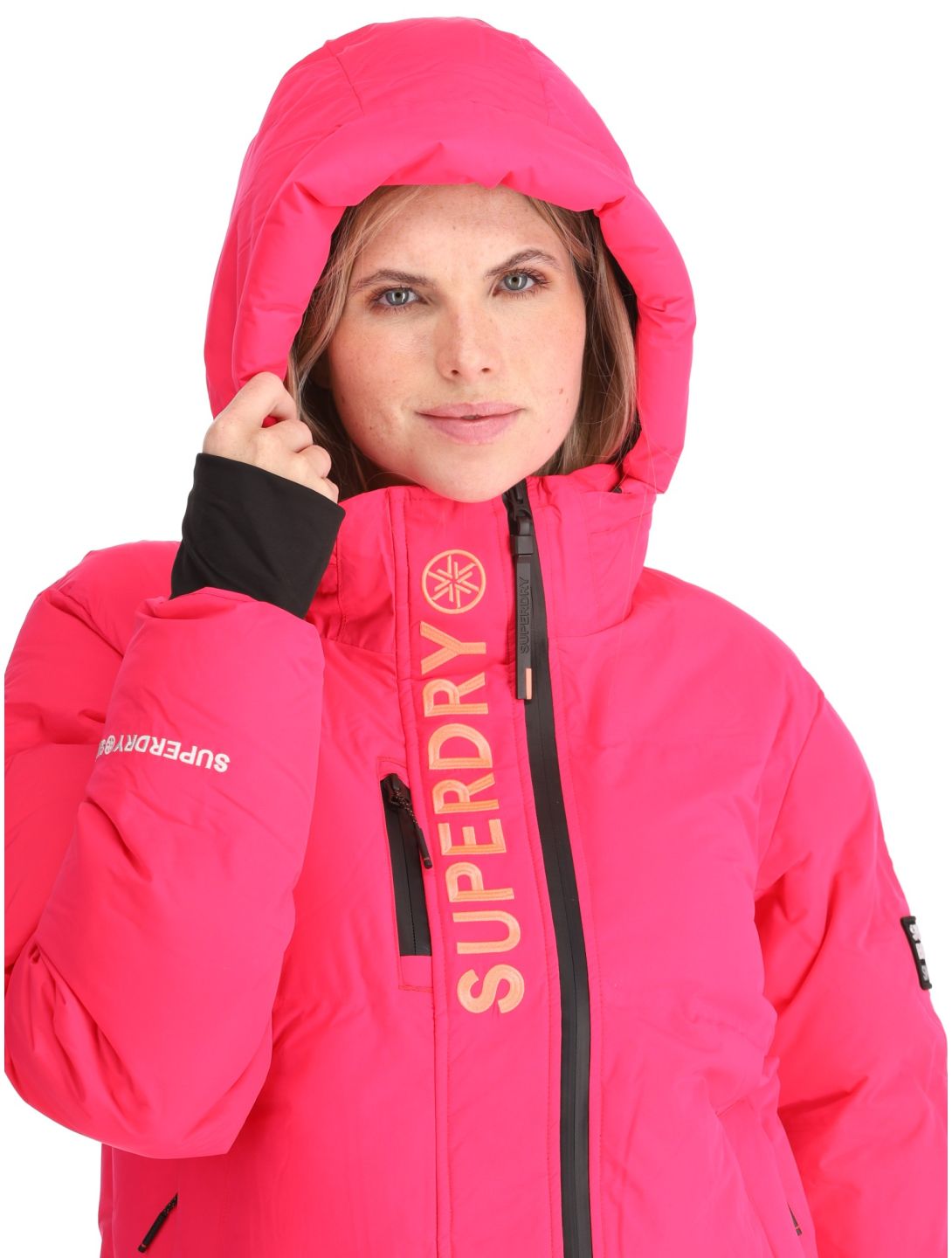 Superdry, Hooded Ski Boxy Puffer ski-jas dames Hyper Fire Pink roze 