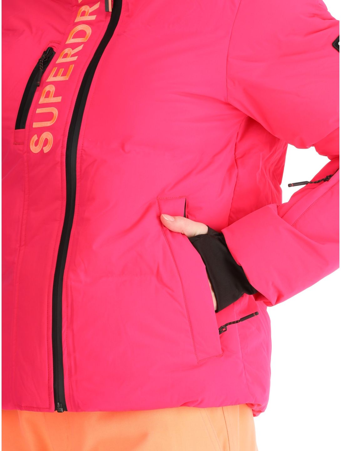 Superdry, Hooded Ski Boxy Puffer ski-jas dames Hyper Fire Pink roze 