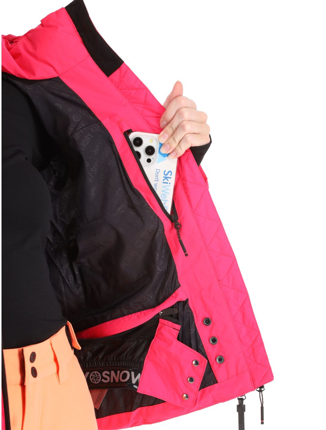 Superdry, Hooded Ski Boxy Puffer ski-jas dames Hyper Fire Pink roze 