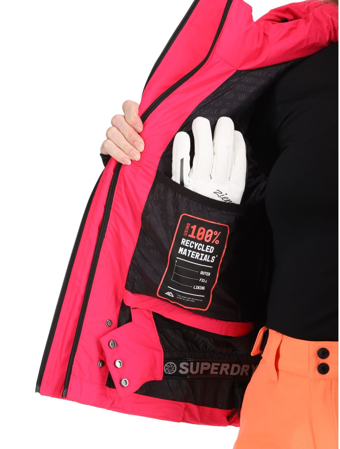 Superdry, Hooded Ski Boxy Puffer ski-jas dames Hyper Fire Pink roze 