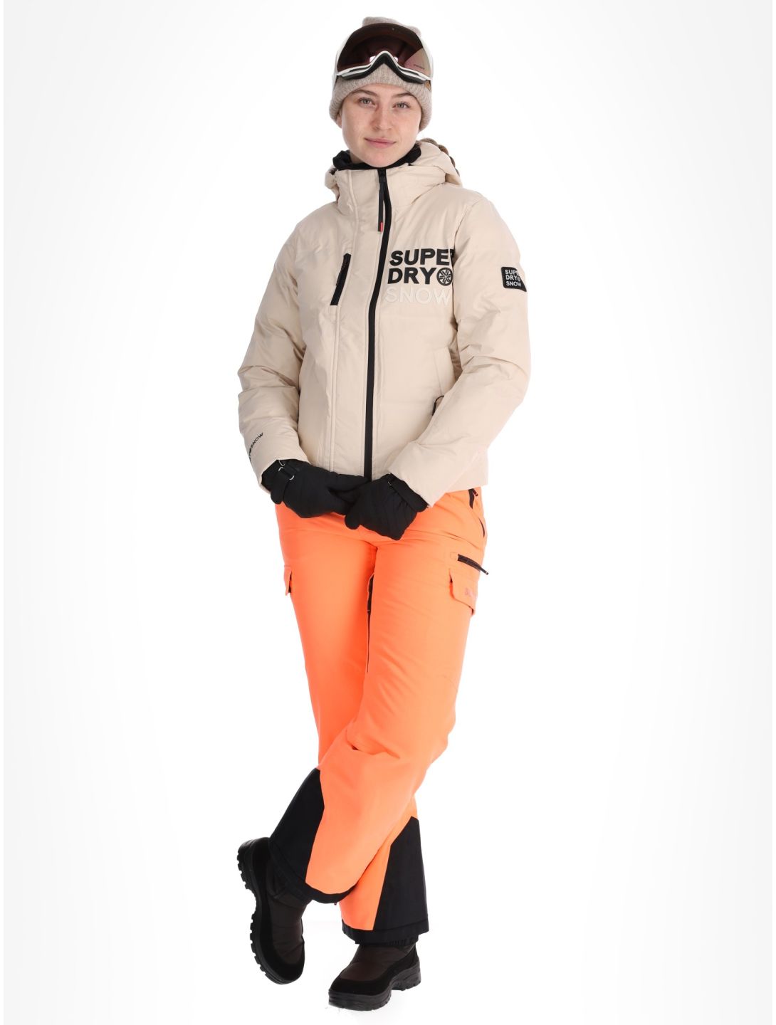 Superdry, Hooded Ski Boxy Puffer ski-jas dames Off Grey grijs 