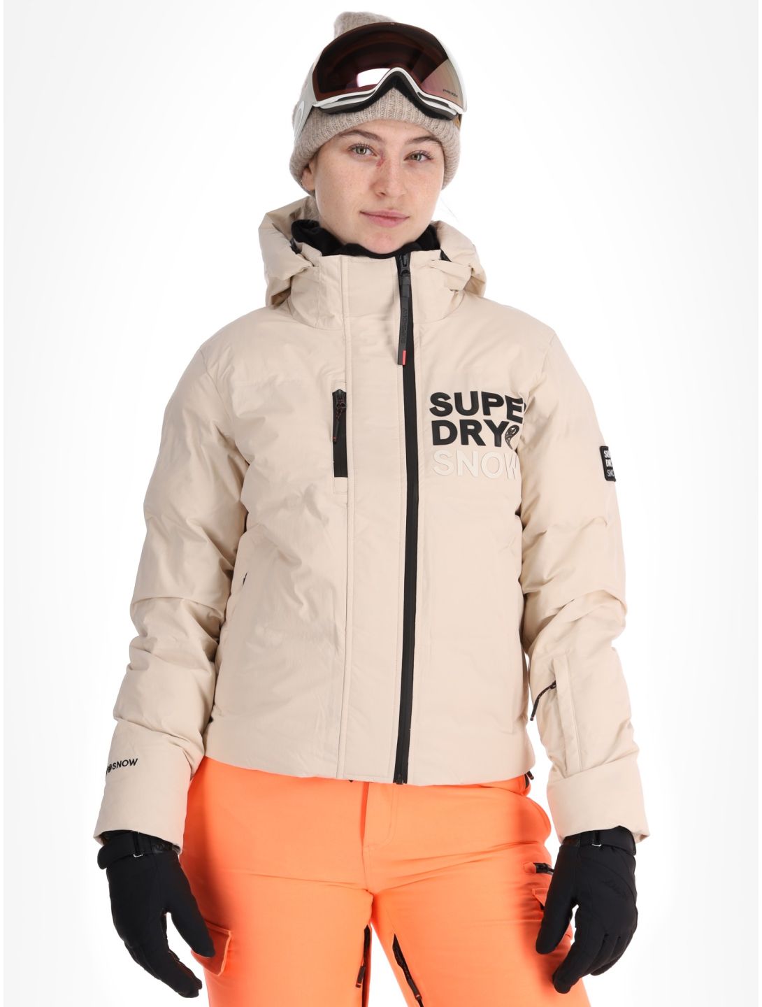 Superdry, Hooded Ski Boxy Puffer ski-jas dames Off Grey grijs 