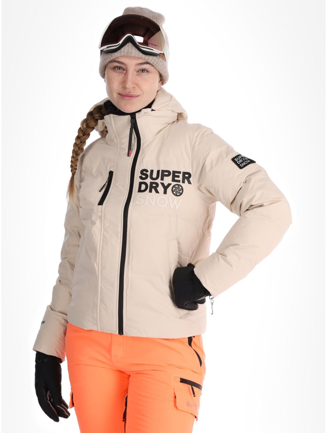 Superdry, Hooded Ski Boxy Puffer ski-jas dames Off Grey grijs 