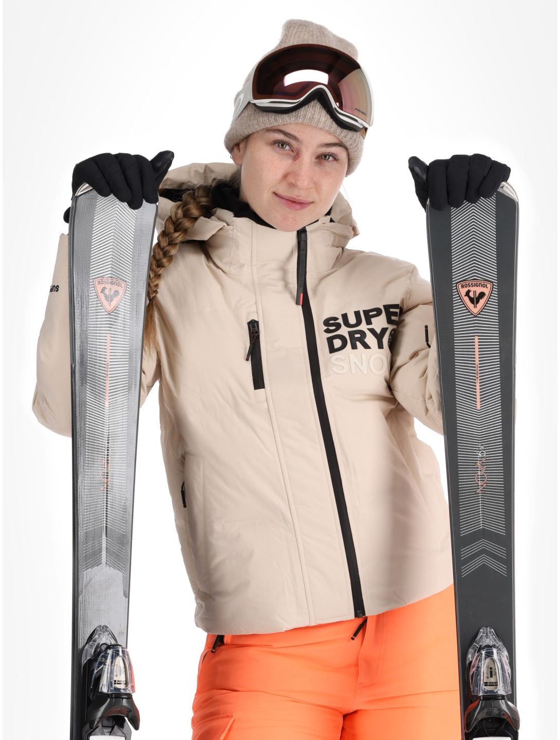 Superdry, Hooded Ski Boxy Puffer ski-jas dames Off Grey grijs 