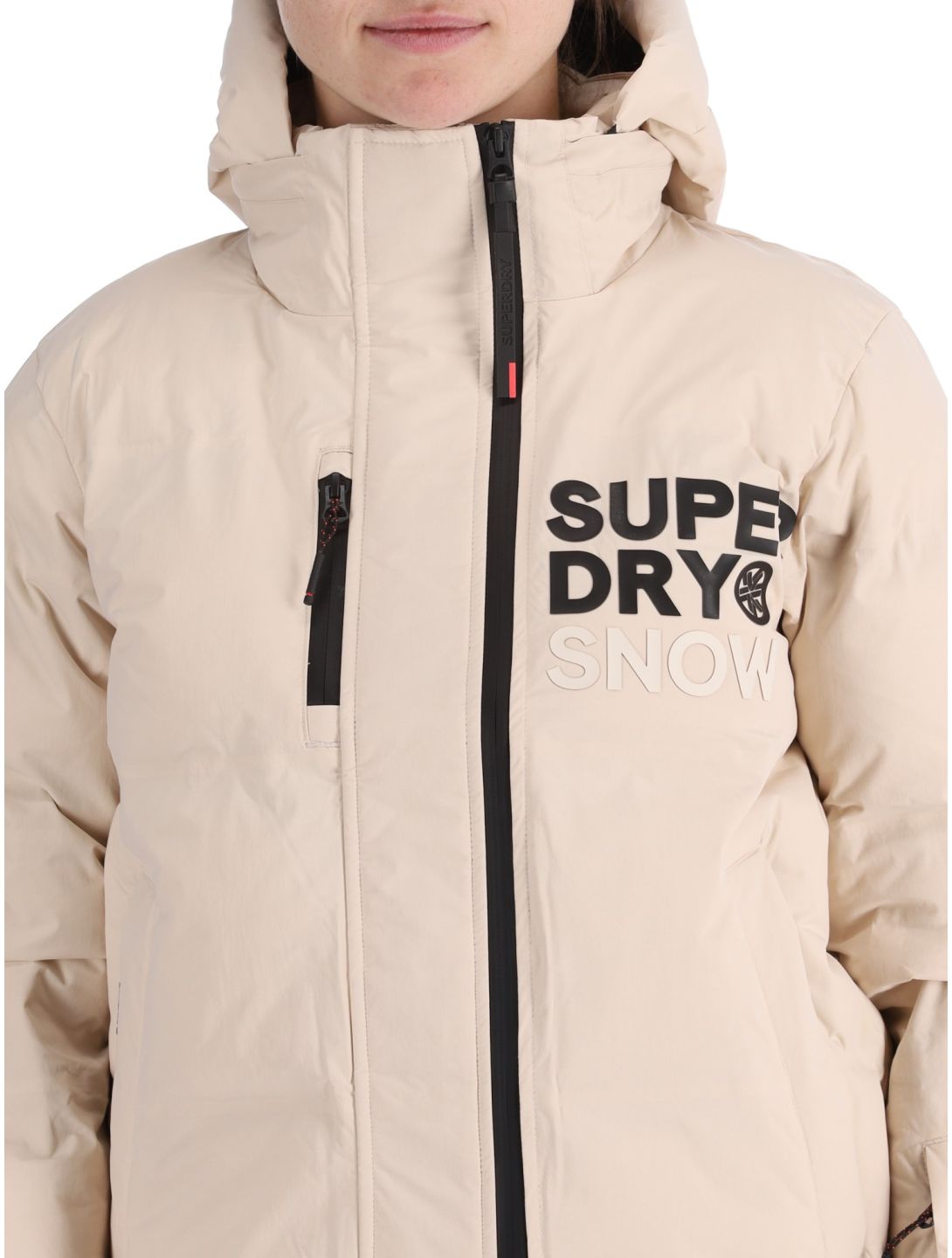 Superdry, Hooded Ski Boxy Puffer ski-jas dames Off Grey grijs 