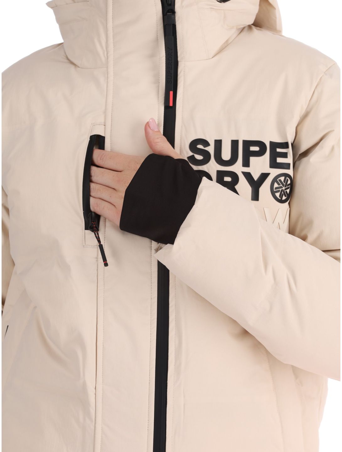 Superdry, Hooded Ski Boxy Puffer ski-jas dames Off Grey grijs 