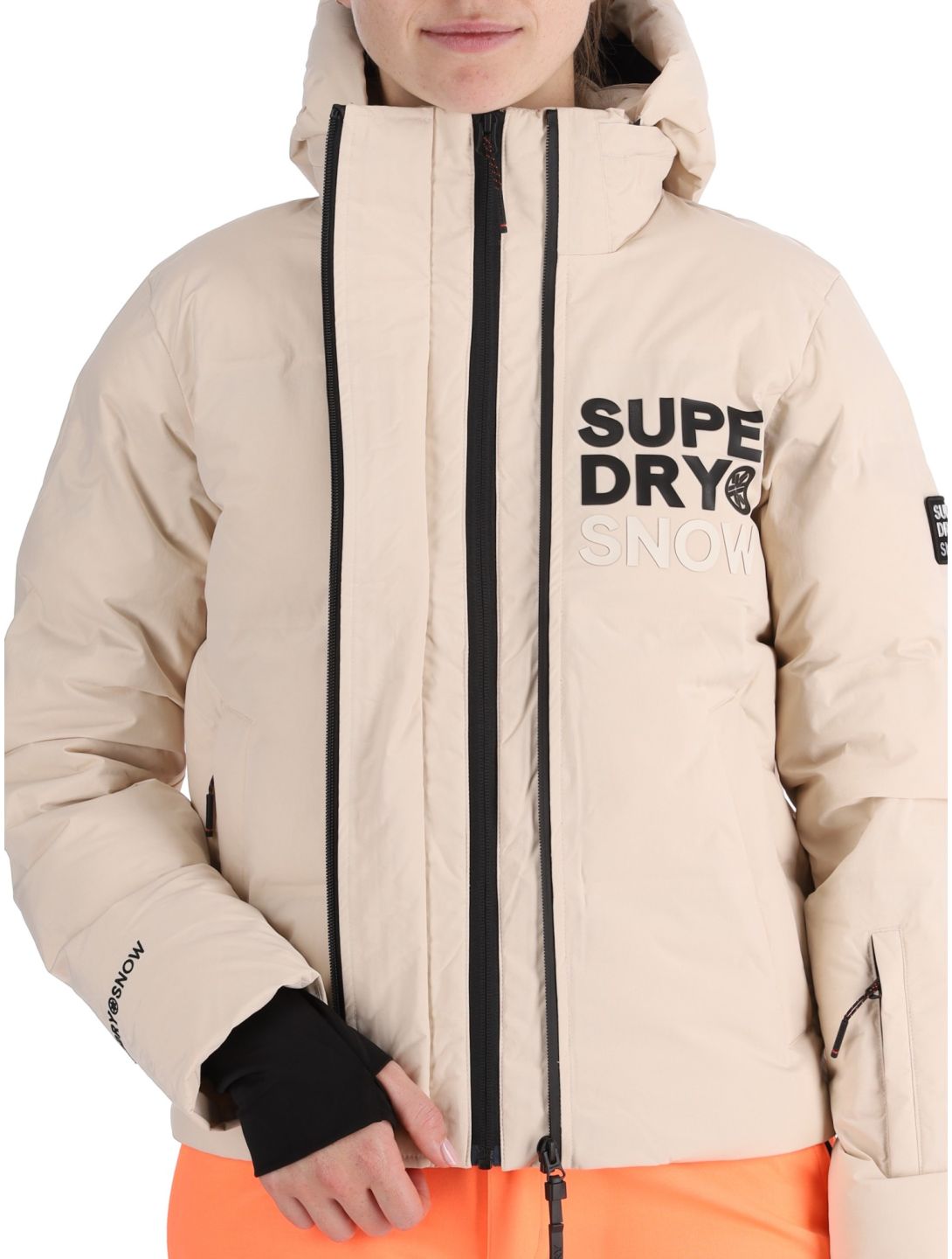 Superdry, Hooded Ski Boxy Puffer ski-jas dames Off Grey grijs 