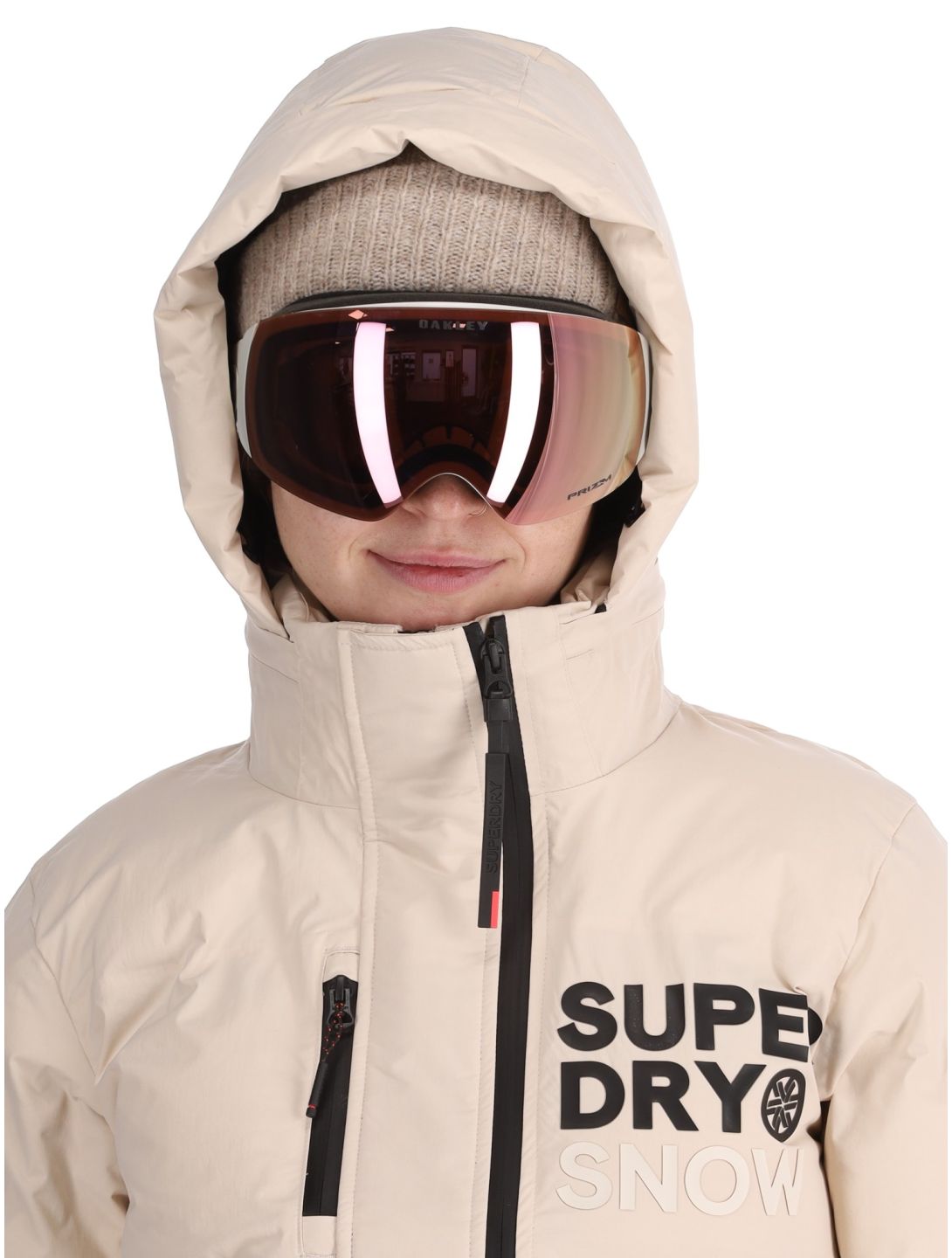 Superdry, Hooded Ski Boxy Puffer ski-jas dames Off Grey grijs 