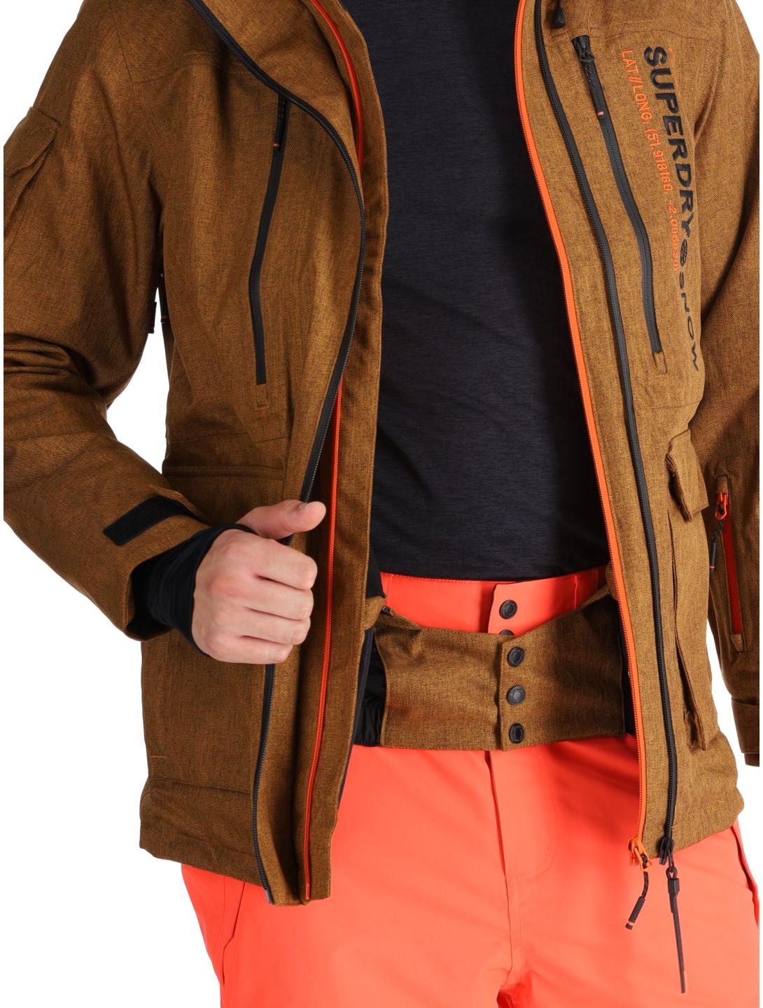 Superdry, Ski Peak Rescue ski-jas heren Tobacco Brown Marl bruin 