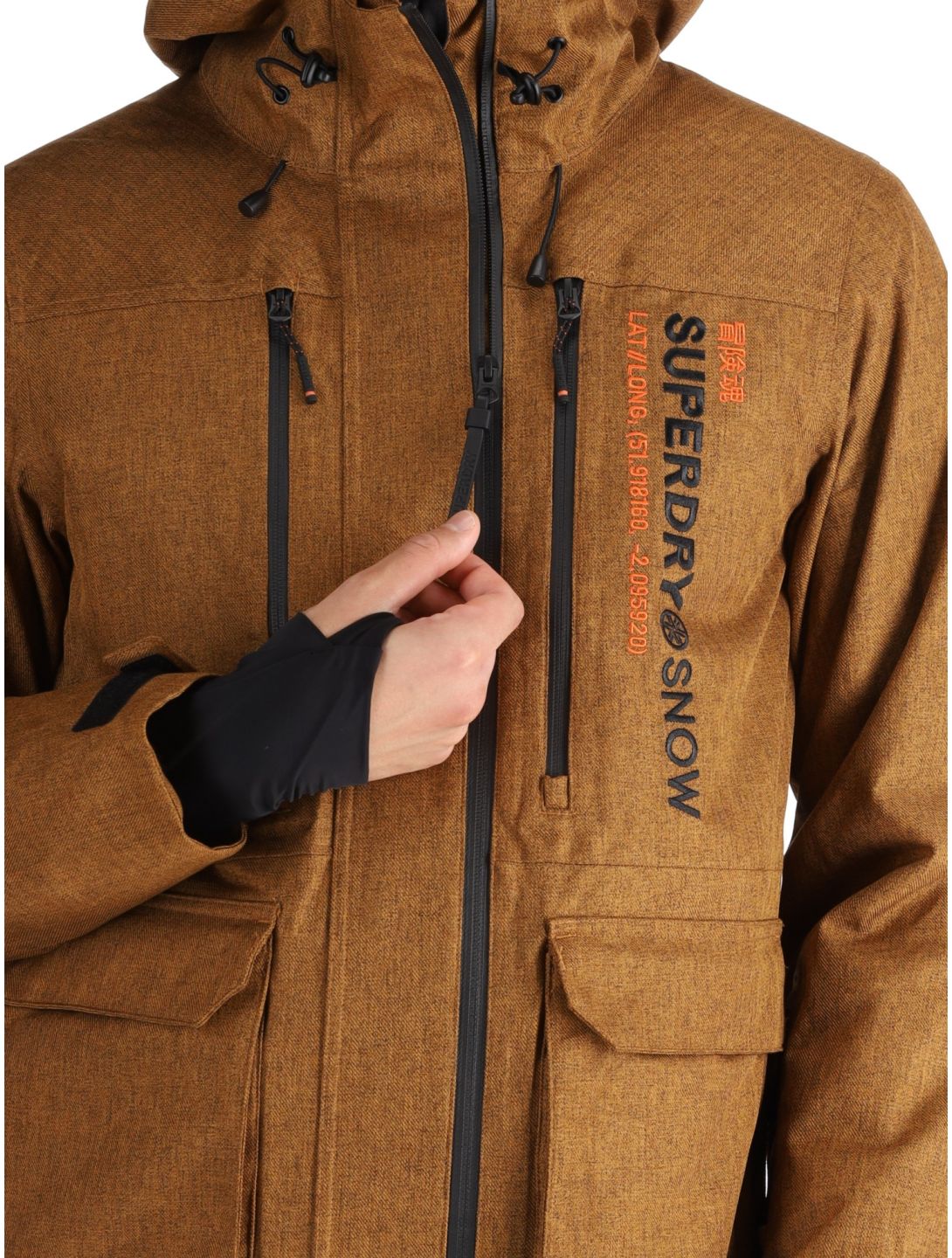 Superdry, Ski Peak Rescue ski-jas heren Tobacco Brown Marl bruin 