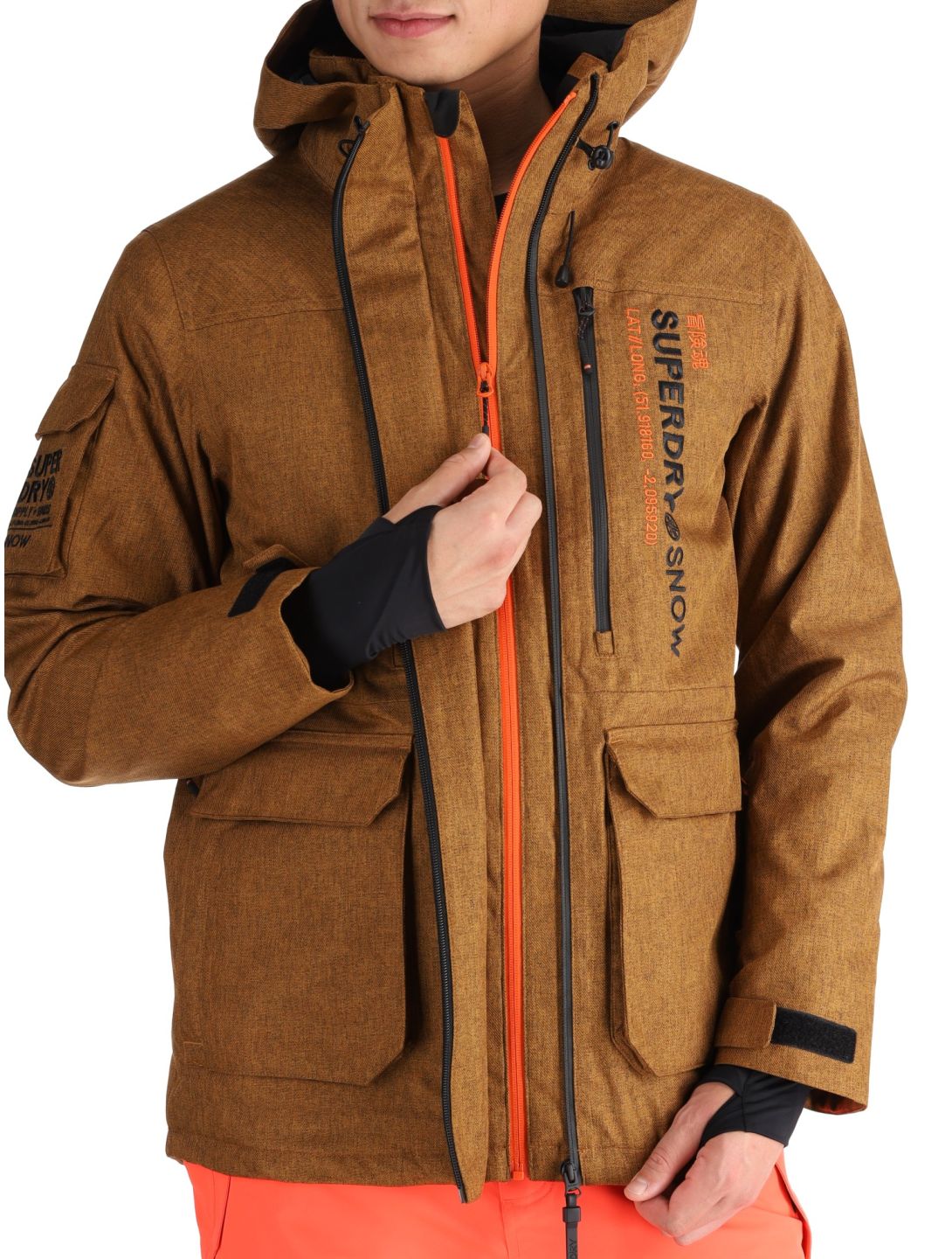 Superdry, Ski Peak Rescue ski-jas heren Tobacco Brown Marl bruin 