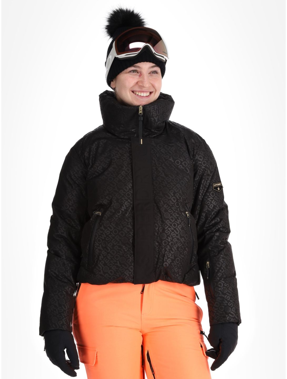 Superdry, Ski Slalom Puffer ski-jas dames Superdry Monogram Black Luxe wit, zwart 