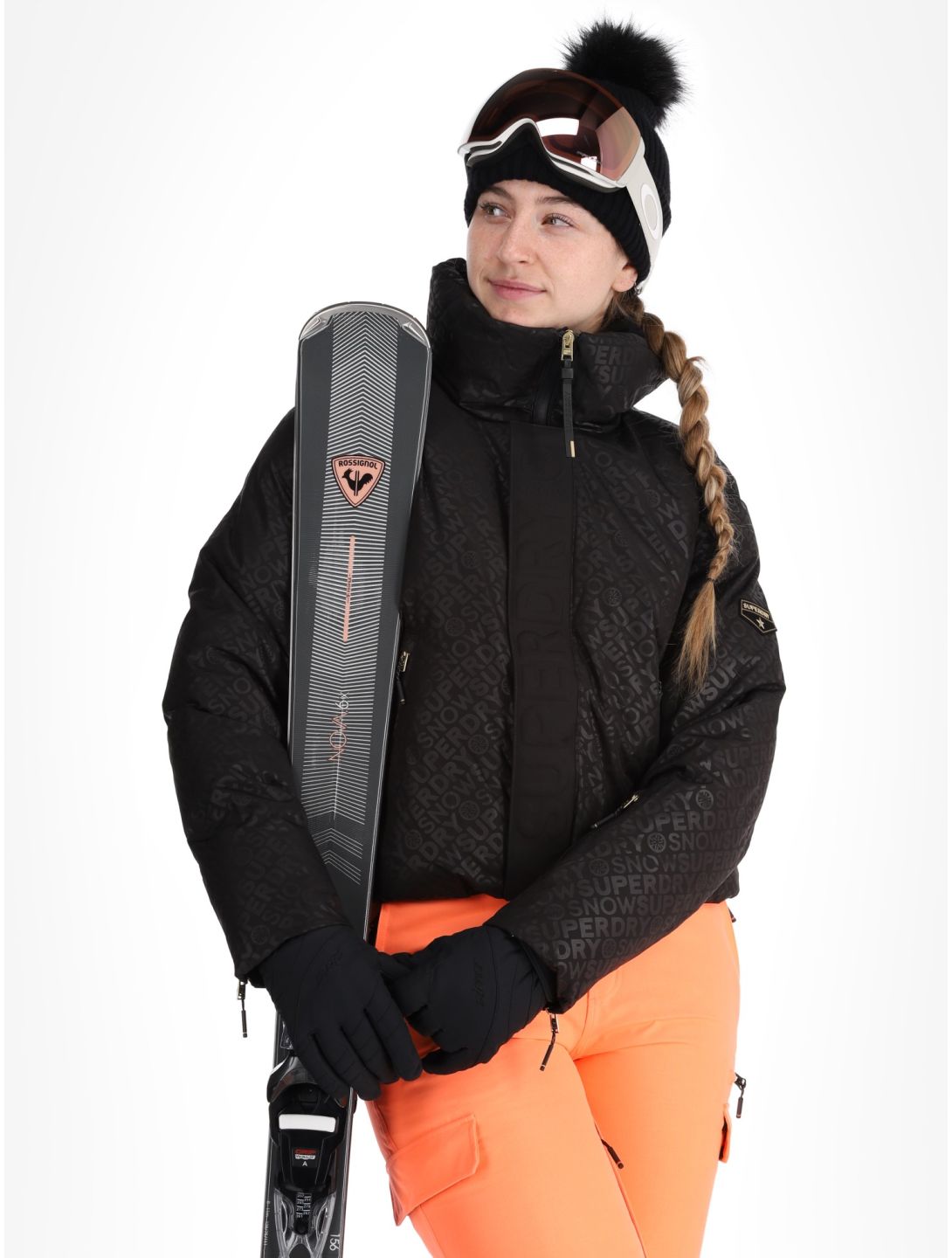 Superdry, Ski Slalom Puffer ski-jas dames Superdry Monogram Black Luxe wit, zwart 