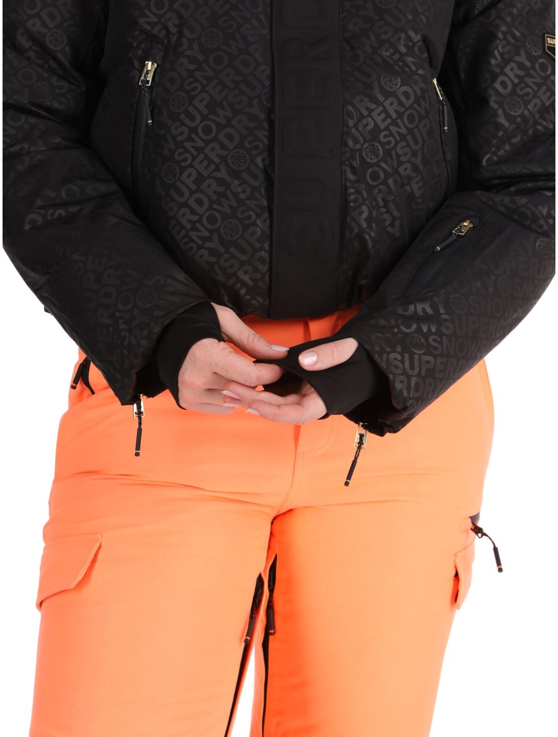 Superdry, Ski Slalom Puffer ski-jas dames Superdry Monogram Black Luxe wit, zwart 