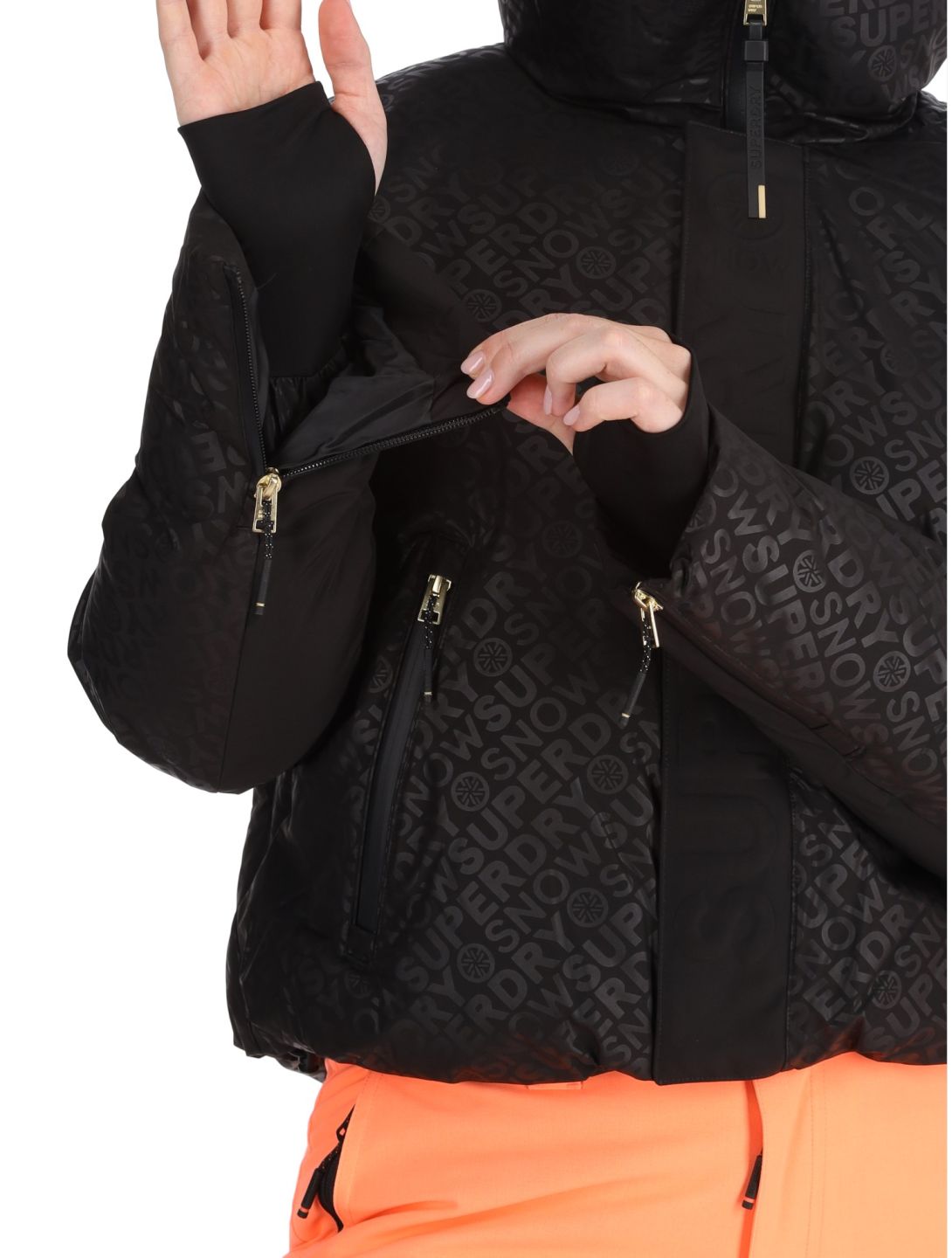 Superdry, Ski Slalom Puffer ski-jas dames Superdry Monogram Black Luxe wit, zwart 