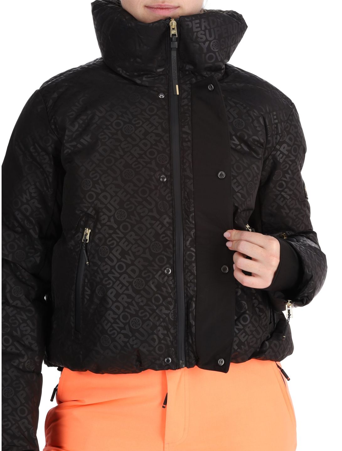 Superdry, Ski Slalom Puffer ski-jas dames Superdry Monogram Black Luxe wit, zwart 