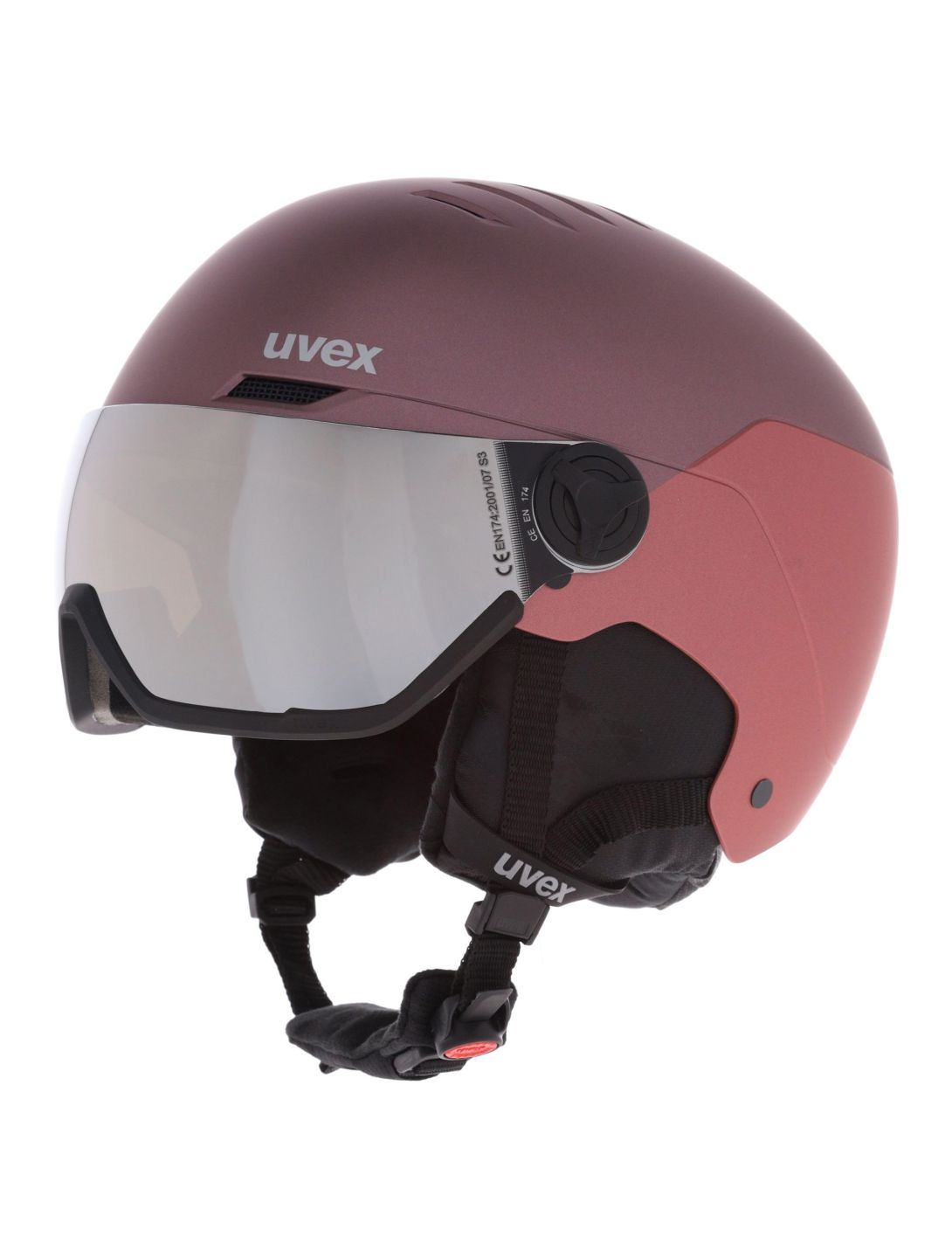 Uvex, Wanted Visor skihelm met vizier unisex Bramble Antique Rose Matt / Mirror Silver paars, roze 