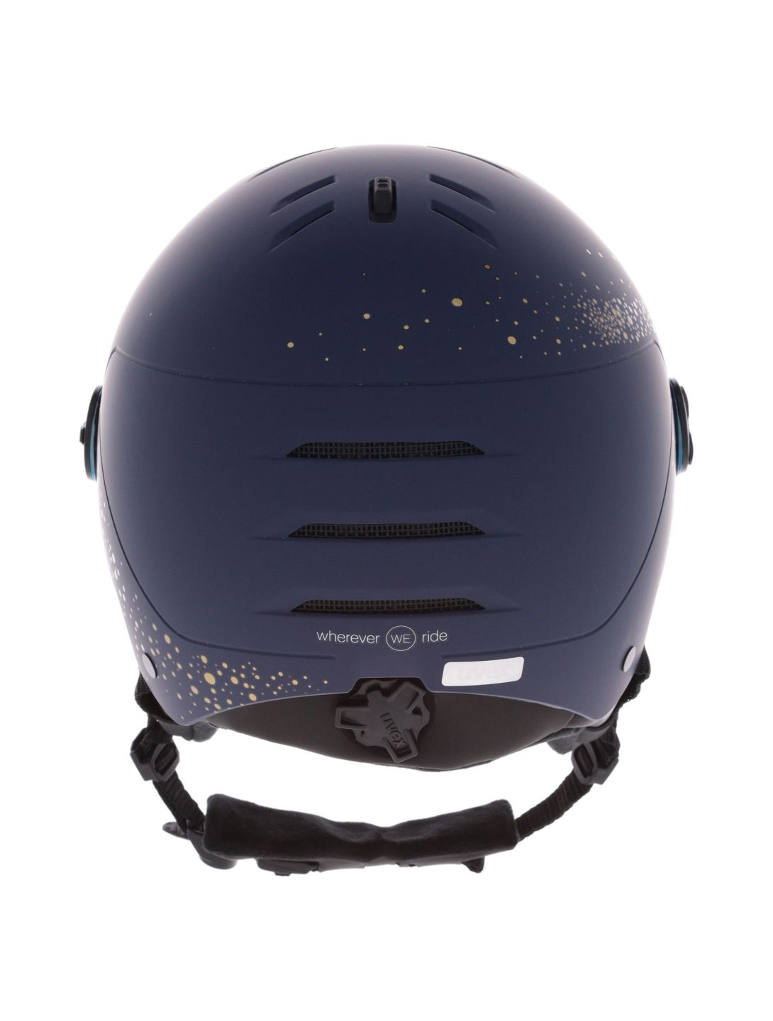 Uvex, Wanted Visor Women Edition skihelm met vizier unisex Polar Sparkle / Mirror Gold blauw 