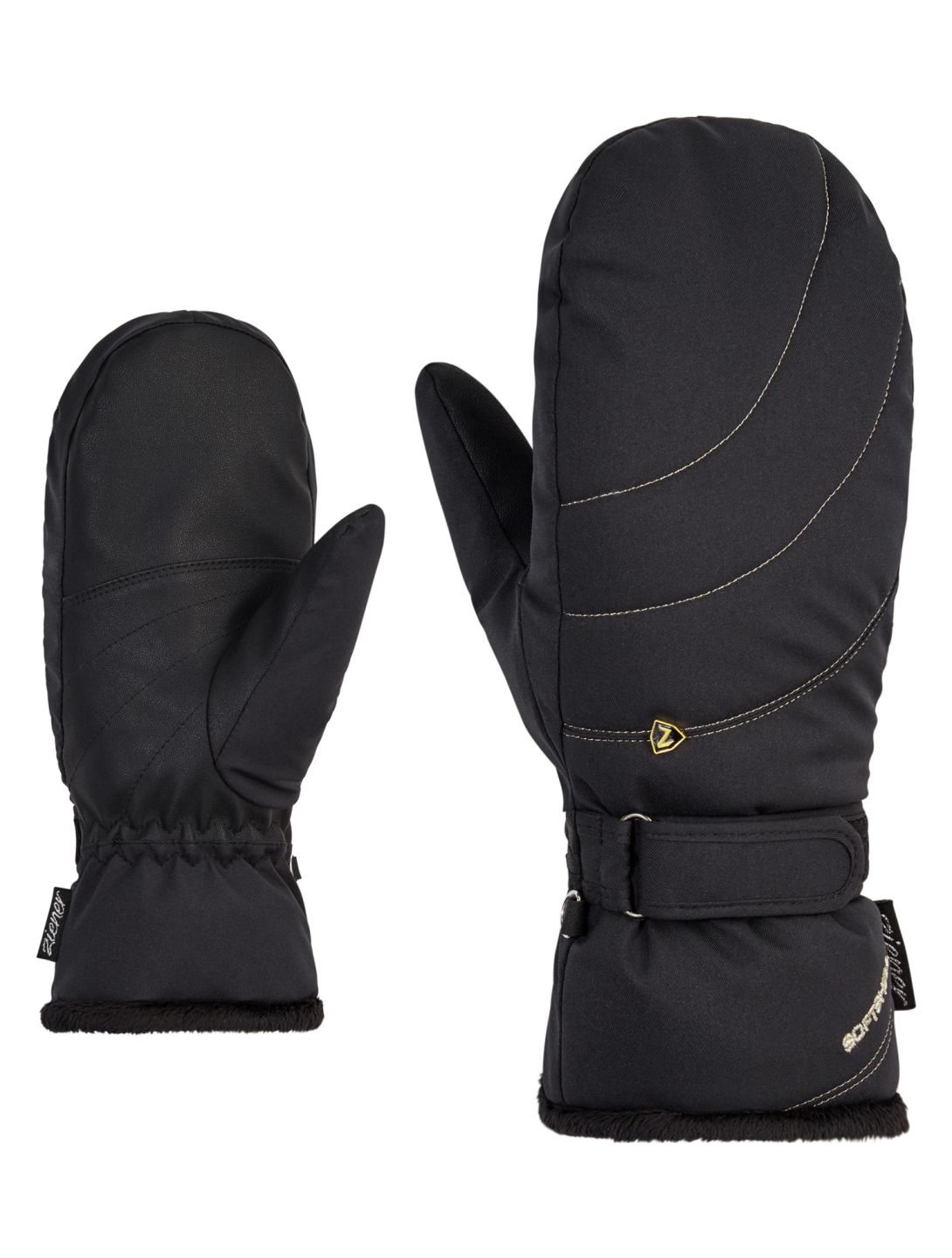 Ziener, Kahlia PR Mitten Lady skiwanten dames Black Gold Art Goud, zwart 