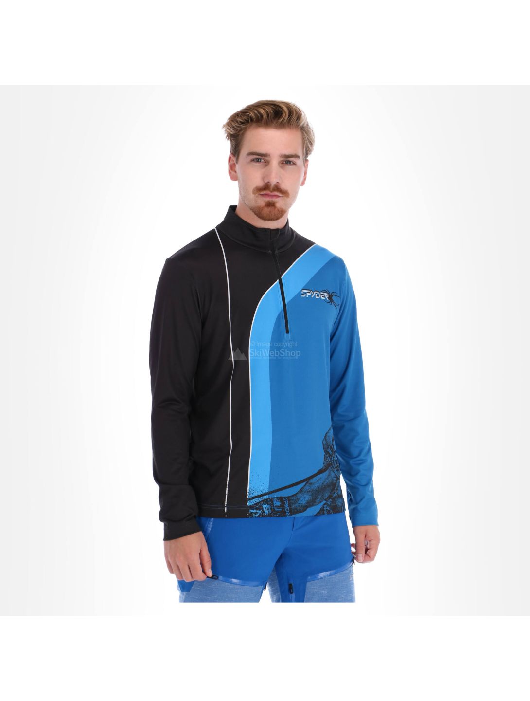 Spyder, Rival zip T-neck, skipully, heren, blauw/zwart