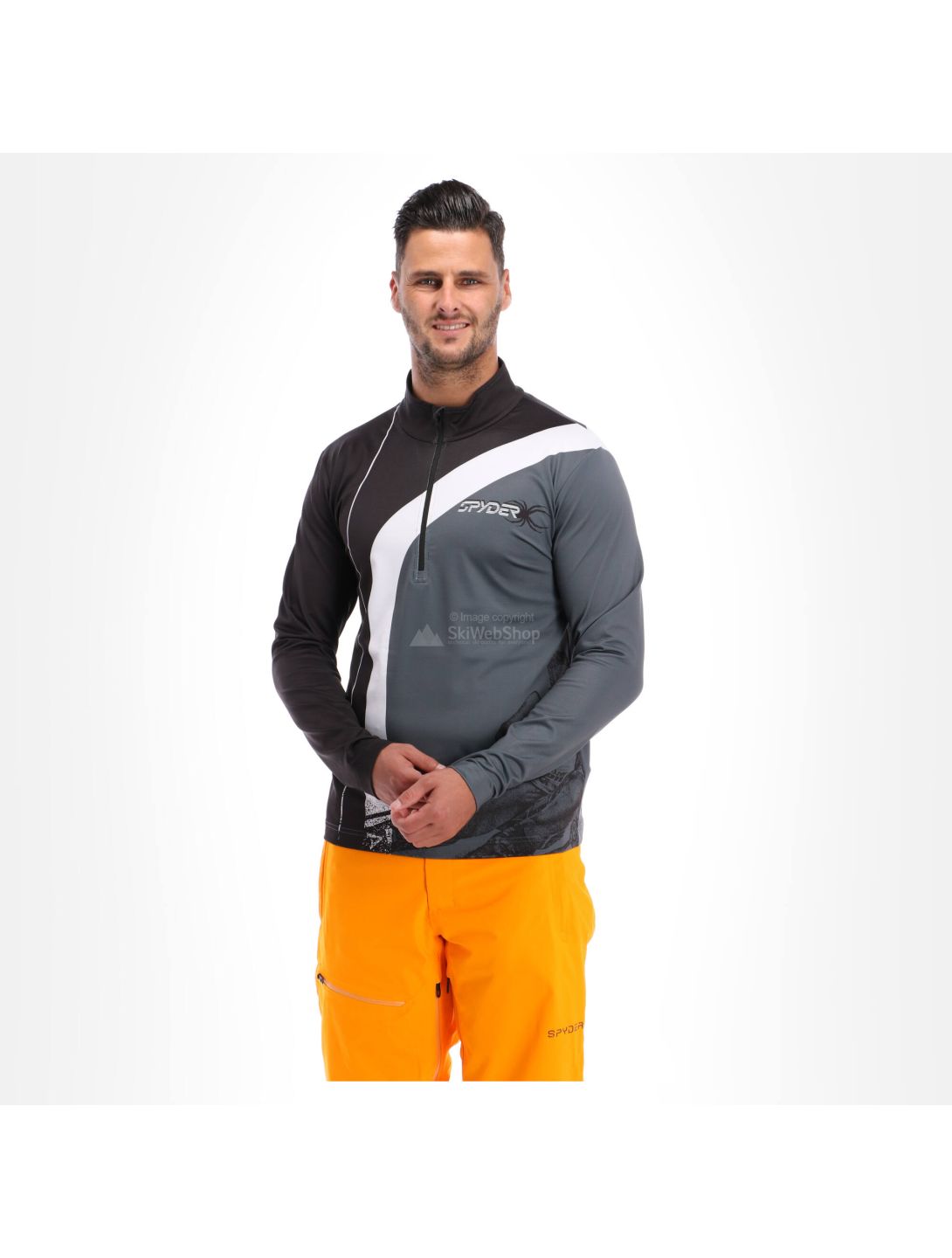 Spyder, Rival zip T-neck, skipully, heren, wit/zwart