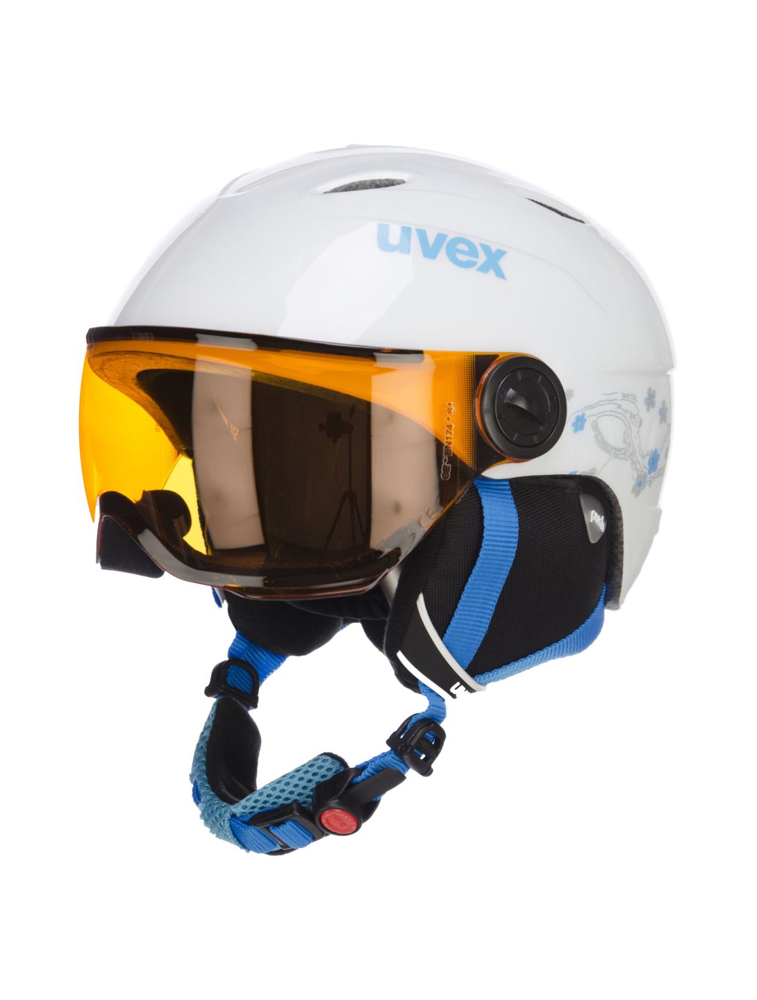 Uvex, Junior vizier skihelm, Kinderen, wit - turkoois 