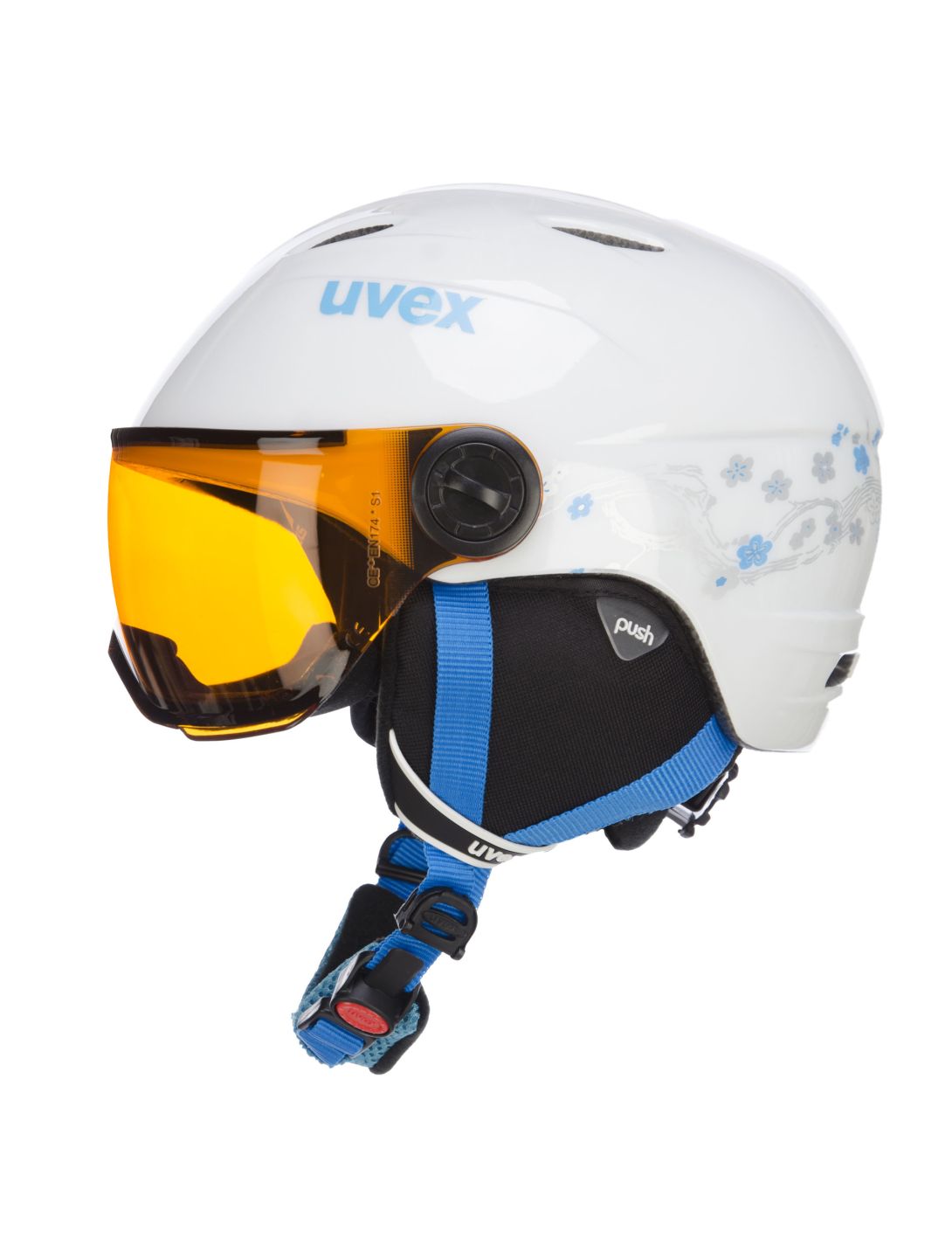 Uvex, Junior vizier skihelm, Kinderen, wit - turkoois 