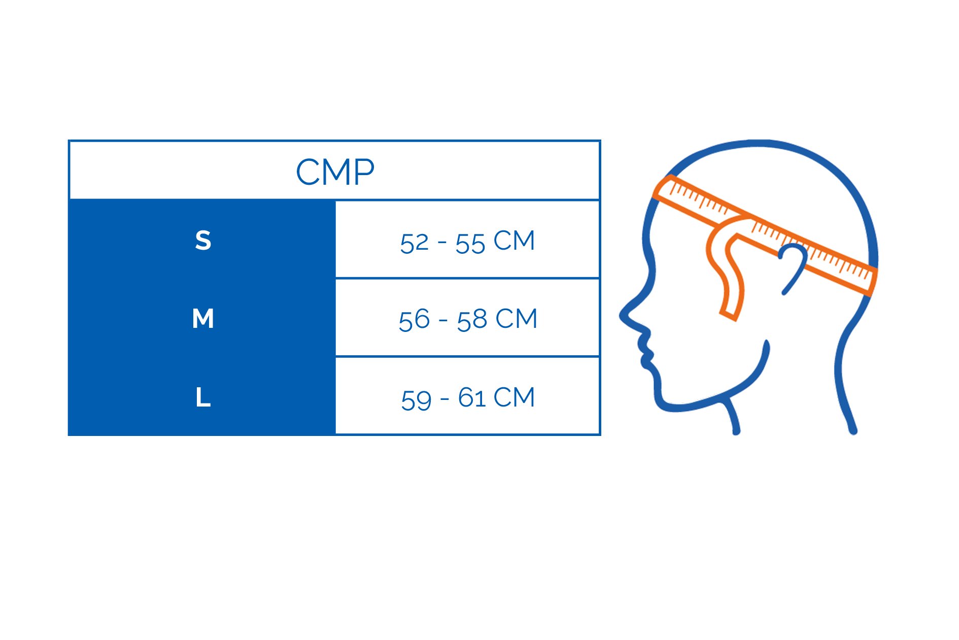 CMP skihelm maattabel